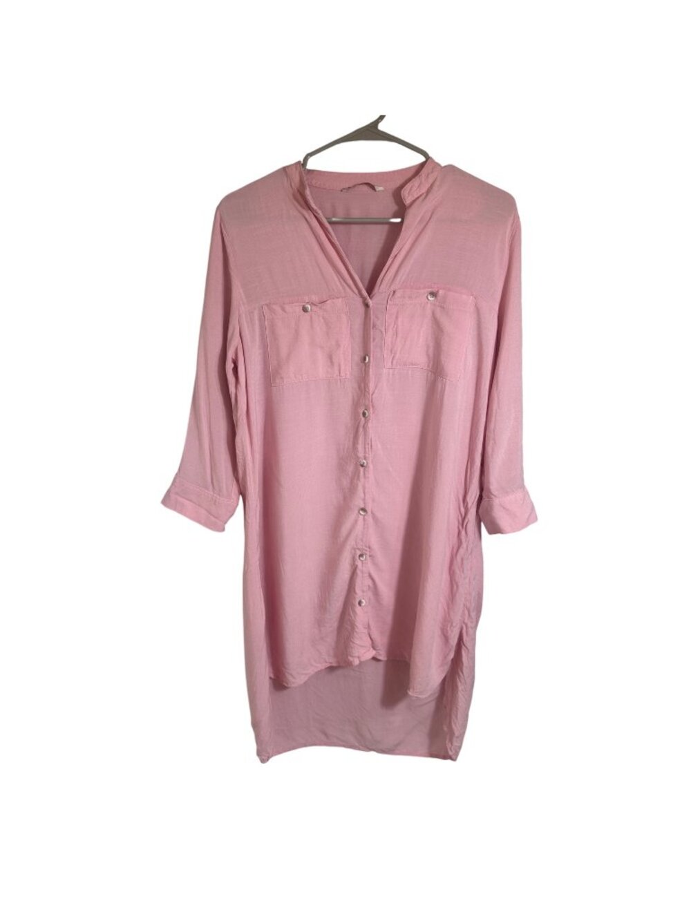 C&A Shirt Dress Women's M Blush Pink Roll Tab Sleeve Tunic Cover Up Beach Boho